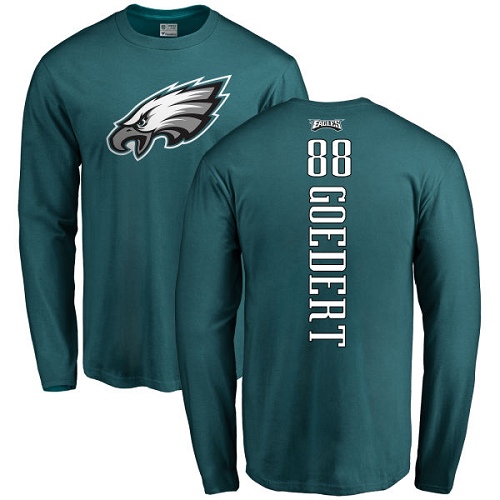 Men Philadelphia Eagles #88 Dallas Goedert Green Backer Long Sleeve NFL T Shirt